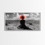 Red Hat Woman, Surreal Desert, Fashion Silhouette, Framed Canvas Print, Minimalist Wall Art, Bold Modern Decor, Bedroom Gallery Style