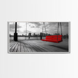 Red Swing, Skyline View, Urban Romance, Canvas Print, Cityscape Wall Art, Modern Minimalist Decor, Contemporary Bedroom Accent