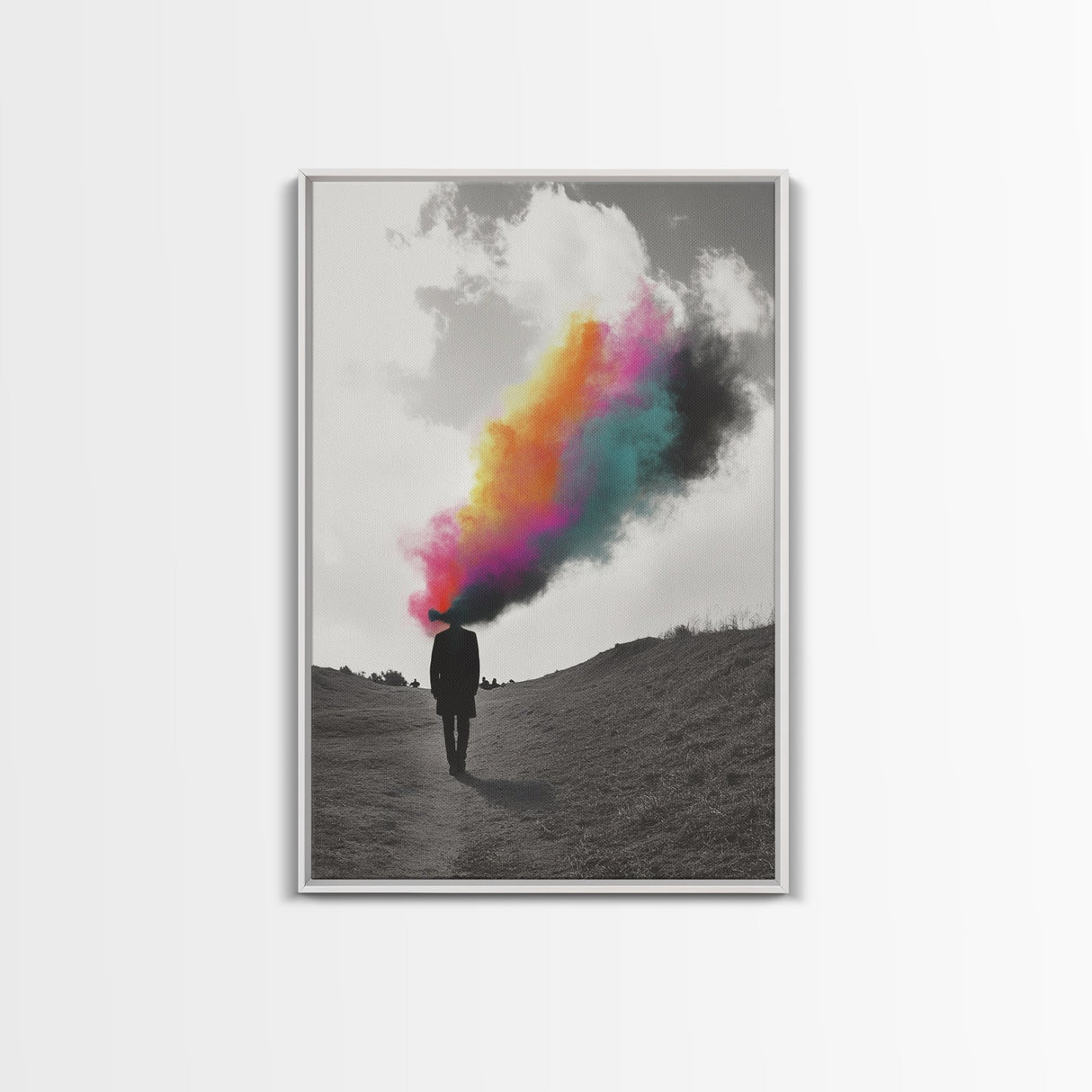 Colorful Mind, Surreal Silhouette, Abstract Smoke Art, Framed Canvas Print, Office Wall Art, Conceptual Psychedelic Art Decor