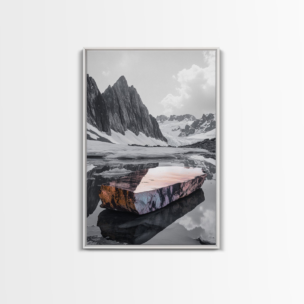 Glacial Rock, Abstract Ice Reflection, Surreal Landscape, Canvas Print, Nature Photography, Minimalist Winter Wall Art, Modern Decor