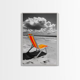 Beach Chair Alone, Tropical Vibes, Color Pop Seaside, Framed Canvas Print, Coastal Wall Art, Summer Decor, Relaxation Room Art