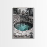 Hidden Spring Pool, Stone Garden Scene, Tranquil Nature Print, Zen Wall Decor, Framed Canvas Print, Minimalist Bathroom Wall Art