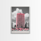 Pink Hotel, Miami Vibes, Summer Retro, Beach Scene, Canvas Print, Pop Art Aesthetic, Living Room Wall Art, Vacation Style