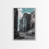 Canyon Rocks, Earth Tones, Cliff Path, Scenic Sky, Framed Canvas Print modern rustic art, desert wall decor, hallway landscape canvas