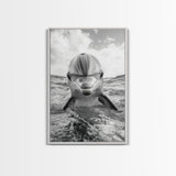 Dolphin Splash, Ocean Encounter, Monochrome Wildlife, Canvas Print, Coastal Wall Art, Bathroom Decor, Marine Animal Photography