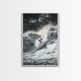 Surfer Wave, Ocean Power, Extreme Sports Art, Framed Canvas Print, Beach House Decor, Surfing Wall Art, Coastal Adventure Scene