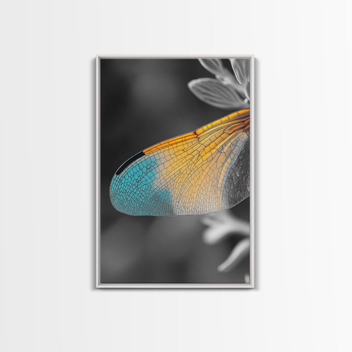 Wing Detail, Colorful Insect, Macro Nature, Blue Orange Wing, Framed Canvas Print, Natural Science Art, Entomology Wall Accent
