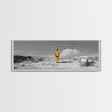 Yellow Suit, Surreal Desert, Lone Wanderer, Conceptual Art — Framed Canvas Print, Modern Art, Office Decor, Minimalist Statement Piece