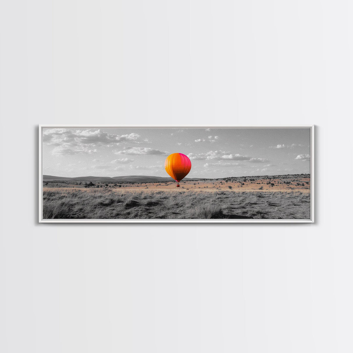 Hot Air Balloon, Colorful Sky, Open Field, Adventure Art, Framed Canvas Print, Whimsical Decor, Playroom Wall Art, Travel Theme