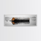 Weathered Log Reflection, Calm Lake Scene, Canvas Print, Minimalist Nature Photography, Zen Bathroom Wall Art, Serene Rustic Decor