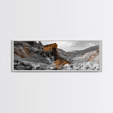 Desert Mine Cabin, Rustic Gold Landscape, Abandoned Building Scene, Framed Canvas Print, Western Art, Office Wall Decor