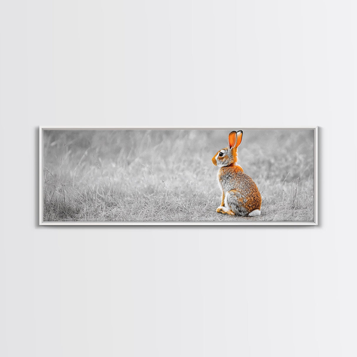 Orange Rabbit, Grass Field, Whimsical Nature, Framed Canvas Print, kids room wall art, nursery animal print, neutral nursery, woodland boho