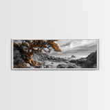 Twisted Tree, Rugged Coast, Autumn Forest, Framed Canvas Print, fall wall art, rustic nature print, living room decor, woodland landscape