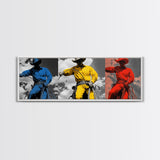 Cowboy Pop Art, Red Yellow Blue Trio, Western Rodeo Style, Framed Canvas Print, Bold Color Wall Art, Man Cave Decor, Modern Western Art