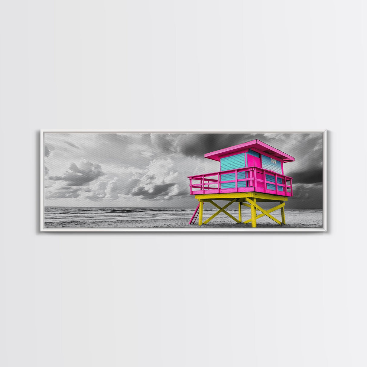Miami Lifeguard Tower, Vibrant Beach Hut, Pink Yellow Blue, Canvas Print, Coastal Pop Art, Teen Room Decor, Colorful Summer Wall Art