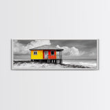 Yellow Cabin, Seaside Shack, Color Pop, Coastal Vibes, Framed Canvas Print, Beach House Wall Art, Bold Nautical Decoretic