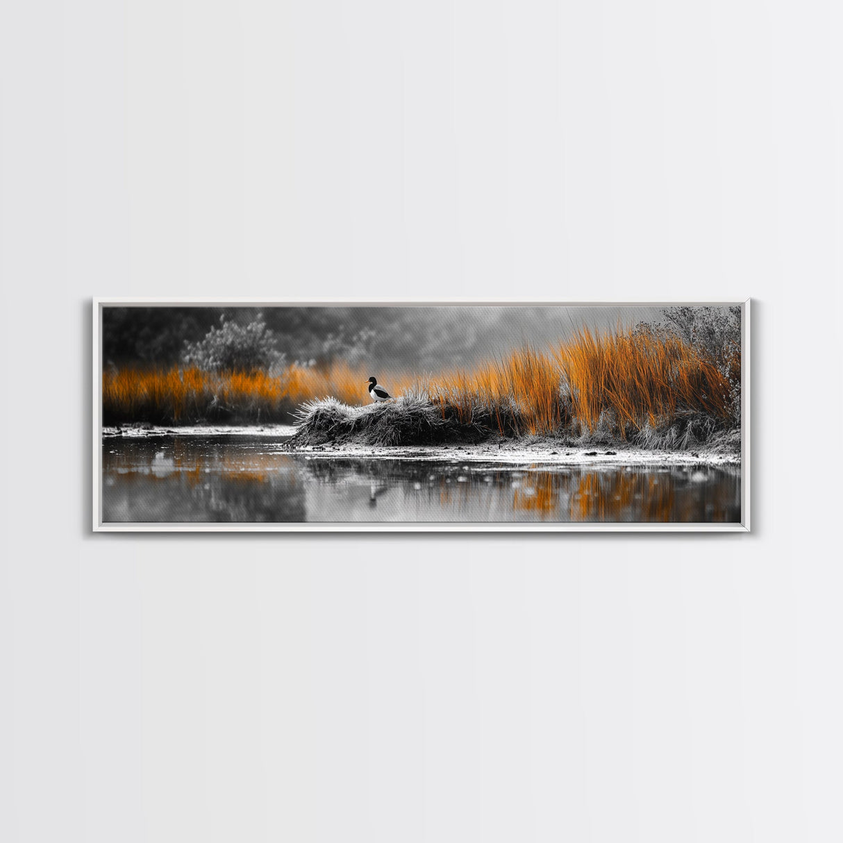 Autumn Marsh Scene, Duck Reflection, Moody Landscape, Canvas Print, Fall nature wall art, rustic home decor, cabin wall print