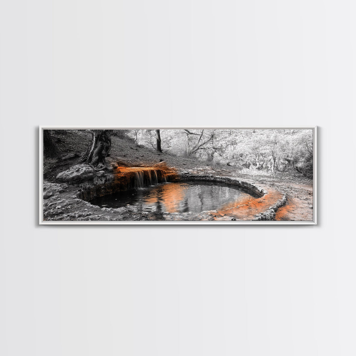 Forest Pool, Hidden Waterfall, Tranquil Woods, Canvas Print, calming rustic wall art, woodland decor, nature retreat artwork