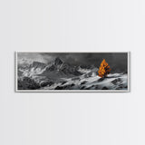 Lone Golden Tree, Snowy Mountains, Dramatic Sky, Canvas Print, Winter Wall Art, Moody Landscape, Minimalist Home Decor
