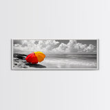 Red Yellow Umbrella, Beach Art, Summer Decor, Modern Coastal Print, Framed Canvas Print, Minimalist Wall Art, Bathroom or Hallway Decor