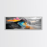 Wave Photography, Color Splash, Sunset Sea, Surf Art, Framed Canvas Print, Beach House Decor, Coastal Vibes, Modern Ocean Wall Art