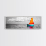Sailboat Art, Bright Sail, Ocean Calm, Nautical Theme, Framed Canvas Print, Beach Wall Art, Coastal Decor, Minimalist Living Room Art