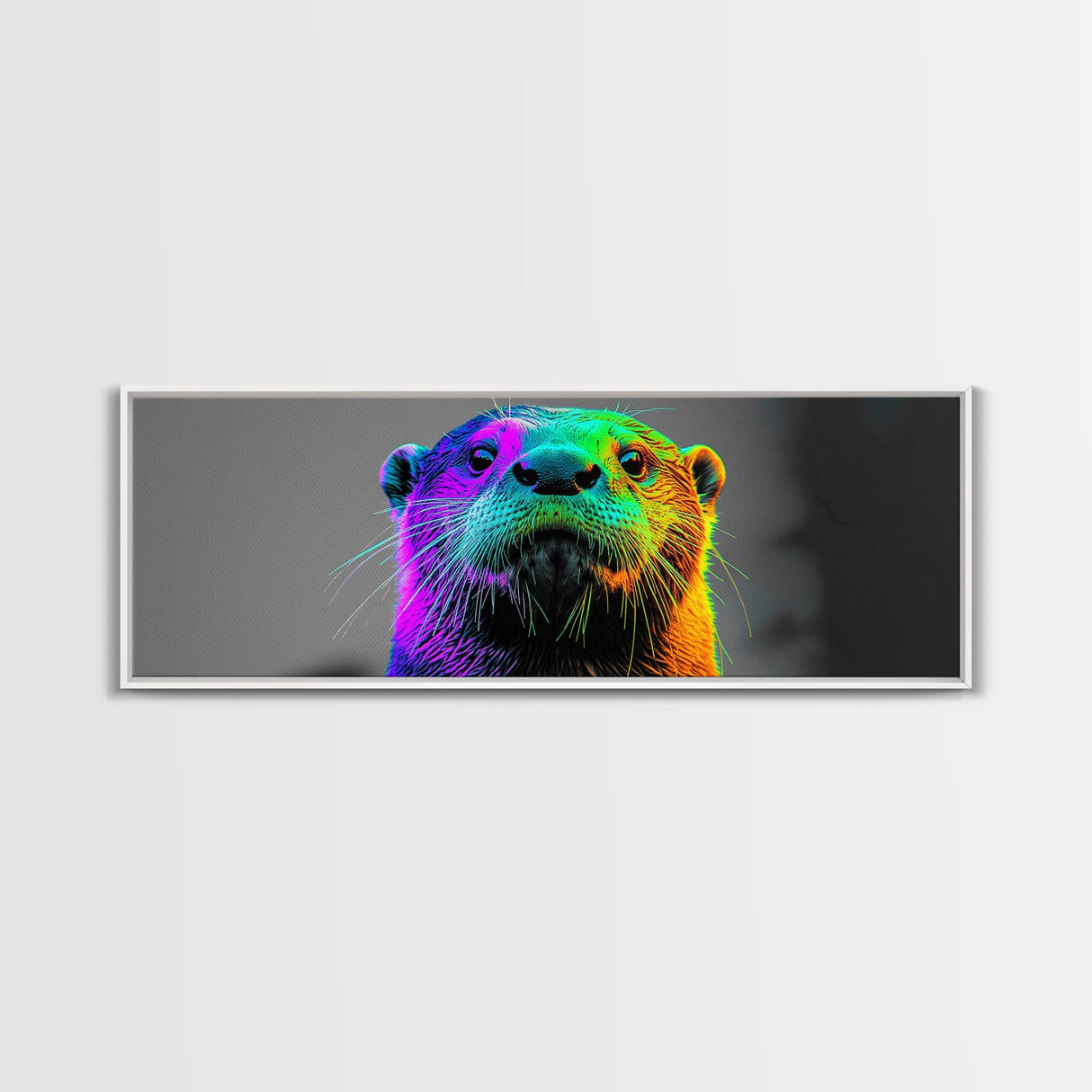 Neon Otter, Rainbow Wildlife, Pop Art Animal, Colorful Creature, Framed Canvas Print, Modern Animal Art, Teen Room Decor, Eclectic Wall Art
