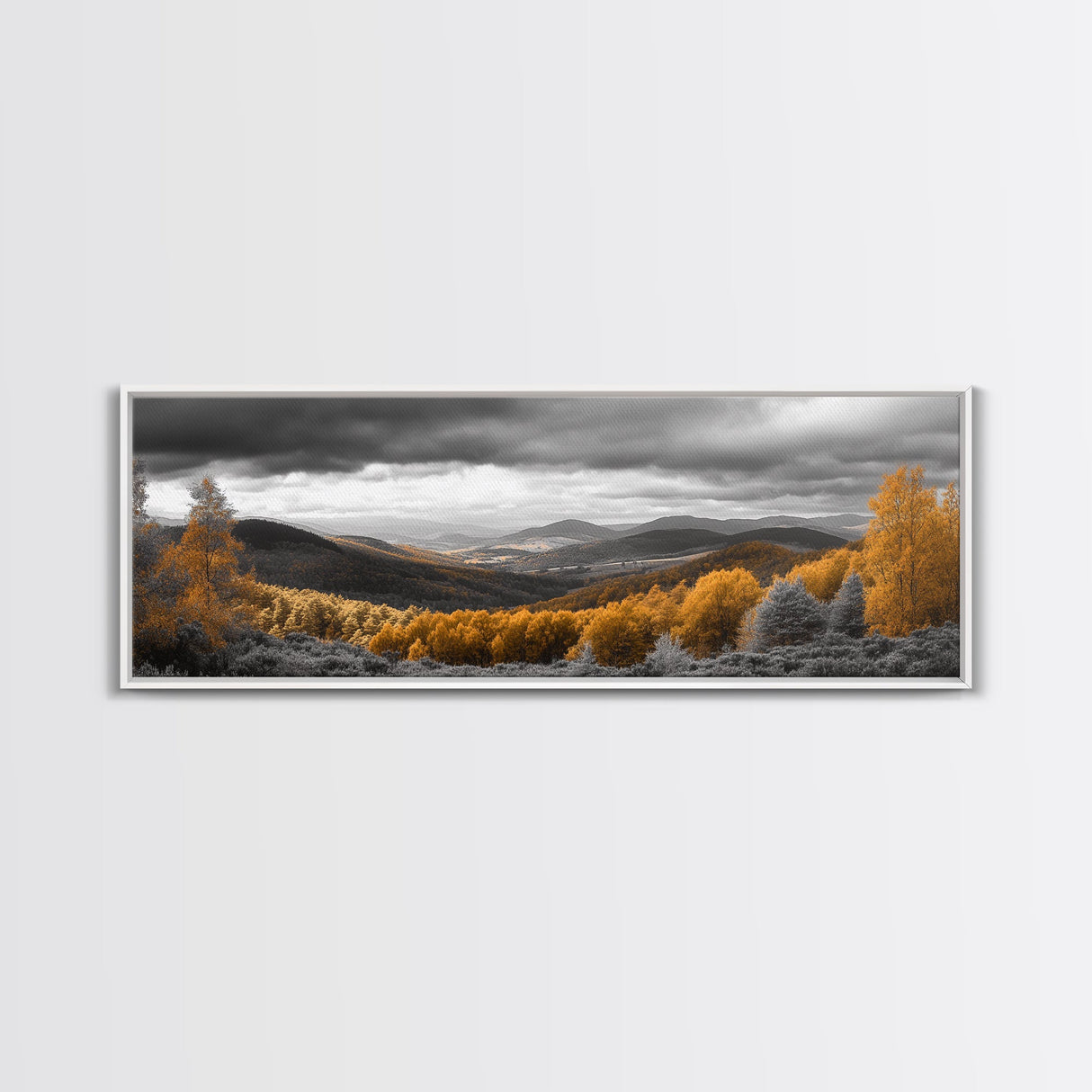 Fall Hills, Autumn Forest, Moody Landscape, Rolling Mountains, Framed Canvas Print, Cabin Wall Art, Nature Photography, Cozy Home Decor