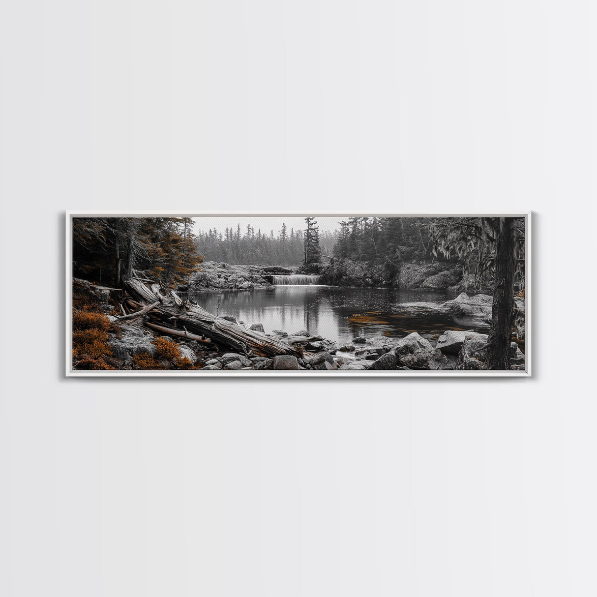 Waterfall Serenity, Autumn Forest Print, Tranquil Landscape, Framed Canvas Print, Nature Lover Gift, Cozy Living Room or Office Decor