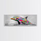 Rainbow Dolphin Splash, Colorful Ocean Animal, Vibrant Wildlife Art, Canvas Print, Coastal Kids Room Wall Art, Playroom Nautical Decor