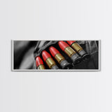 Red Ammo, Tactical Gear, Military Closeup, Rustic Warrior, Framed Canvas Print, Masculine Wall Art, Man Cave Wall Decor