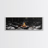 Stone Circle, Night Fire, Forest Blaze, Cozy Gathering, Canvas Print, Wilderness Wall Art, Fall Camping Decor, Rustic Cabin Style