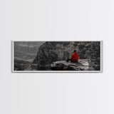 Grand Canyon, Meditation Art, Red Jacket, Adventure Scene, Framed Canvas Print, Hiking Wall Art, Man Cave Decor, Minimalist Landscape