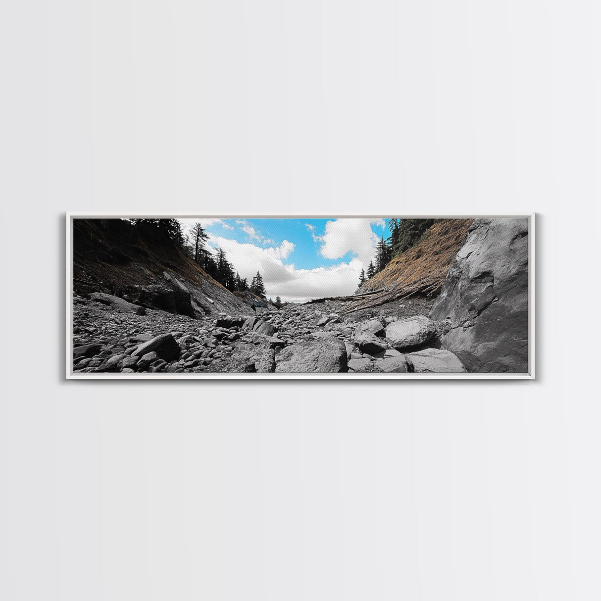 Rocky Trail, Blue Sky, Wilderness Path, Forest Adventure, Canvas Print, Rustic Nature Art, Hiking Wall Art, Cabin Living Room Decor