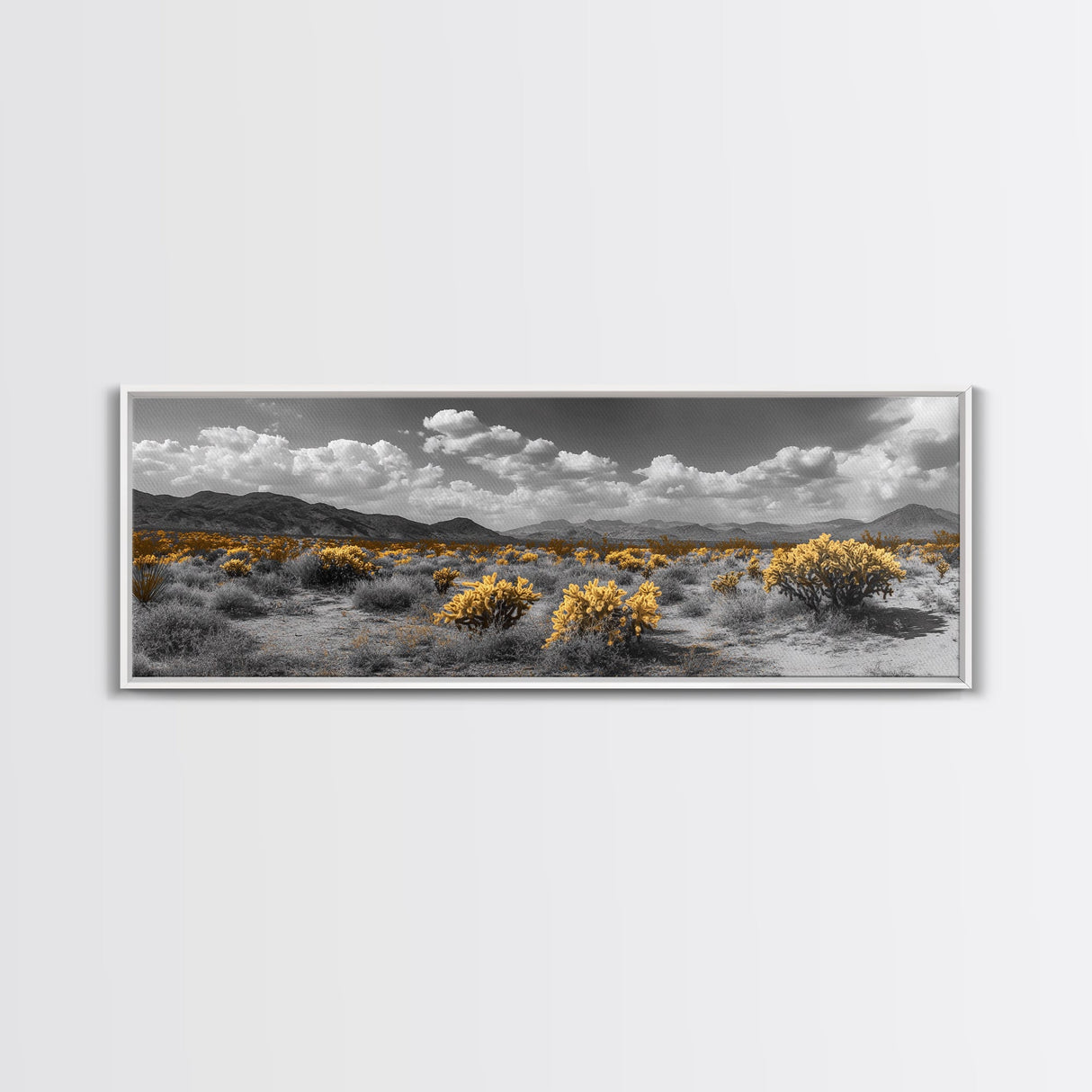 Desert Cactus, Southwestern Vibes, Golden Landscape, Boho Earth Tones, Framed Canvas Print, Entryway Wall Art, Desert Home Decor