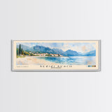Bečići Beach, Montenegro Watercolor Print, Vacation Gift, Montenegro Wall Art, Beach Painting, Beach Decor, Large Wall Art, Wood Frame Art
