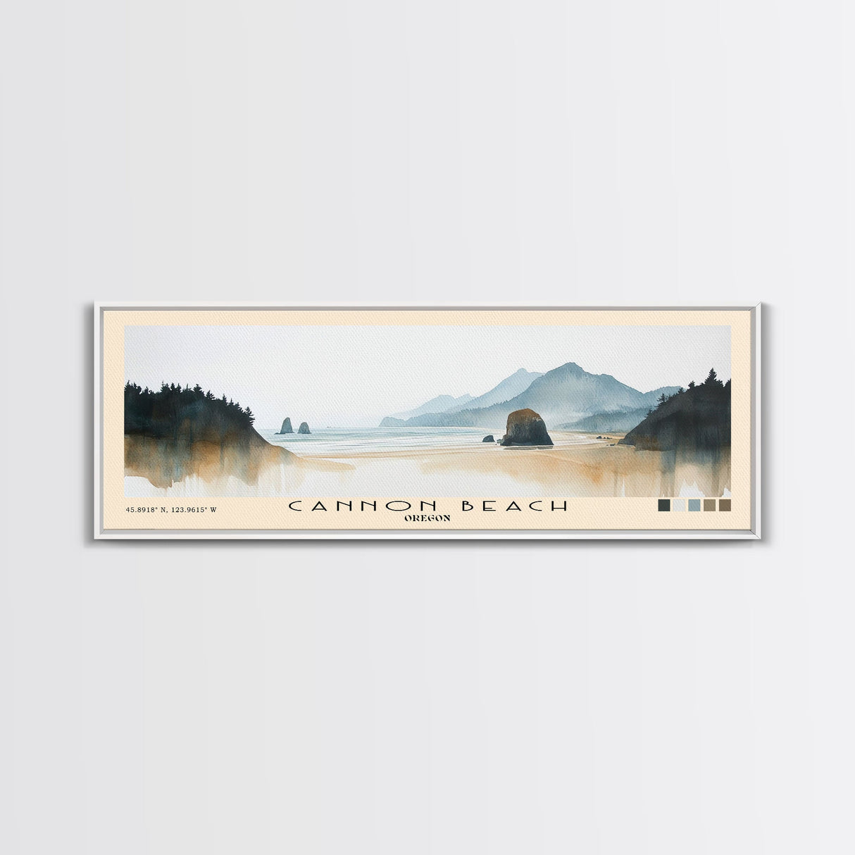 Cannon Beach, Oregon Watercolor Beach Print, Vacation Gift, Oregon Wall Art, Framed Canvas Print, Framed Beach Painting