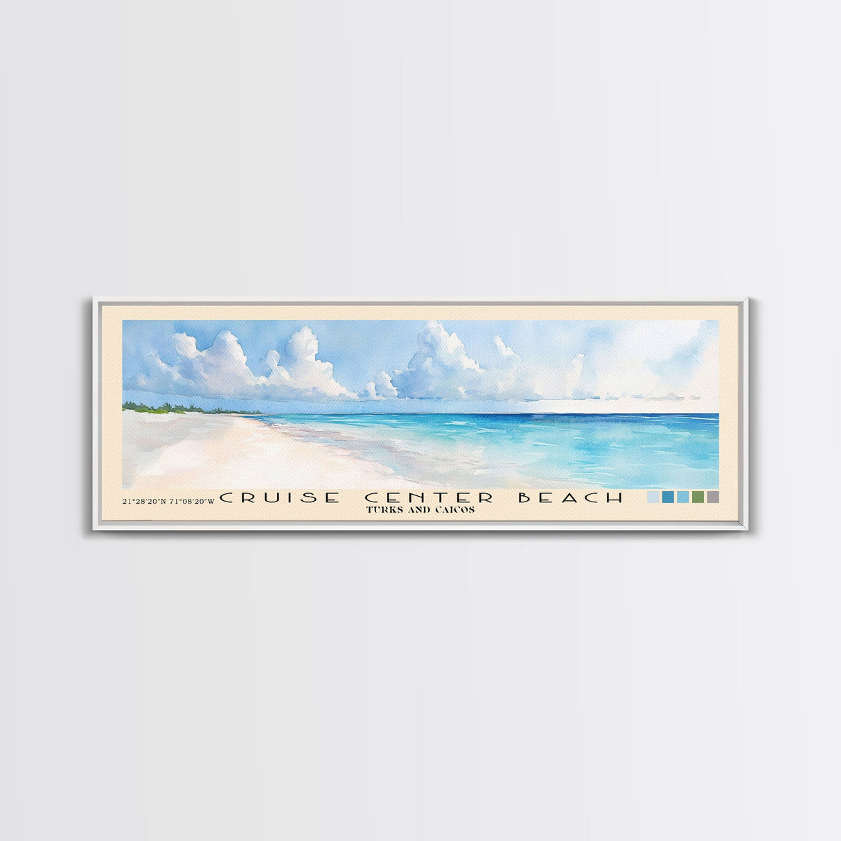 Cruise Center Beach, Turks and Caicos Watercolor Print, Vacation Gift, Turks and Caicos Wall Art, Beach Painting, Beach Decor, Large Wall Art, Wood Frame Art