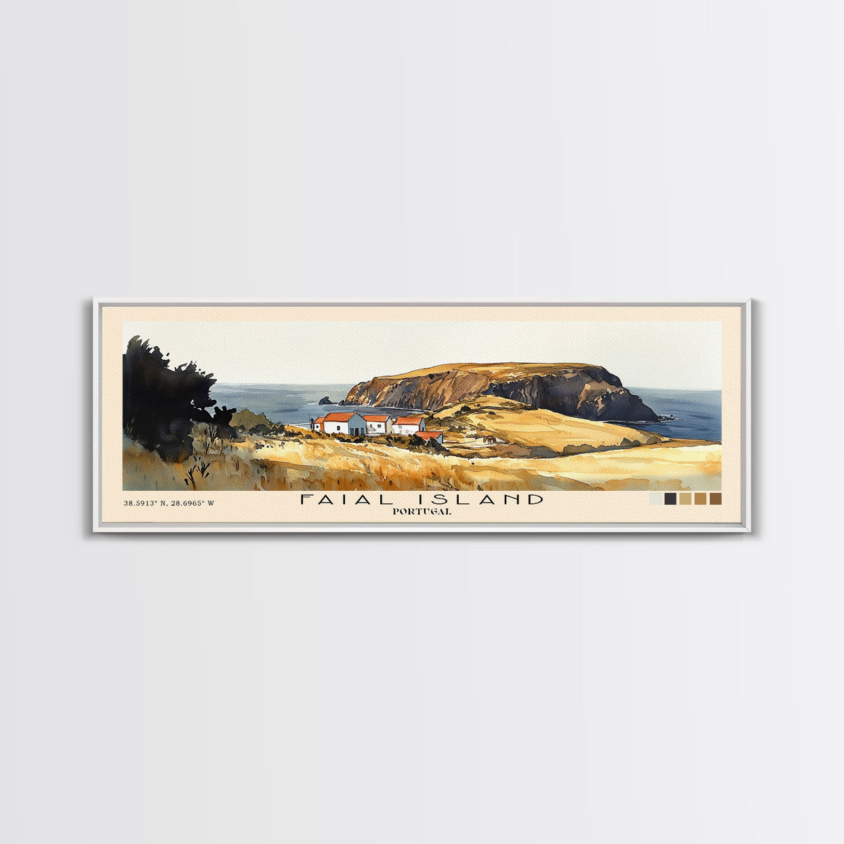 Faial Island, Portugal Watercolor Beach Print, Vacation Gift, Portugal Wall Art, Framed Canvas Print, Framed Beach Painting