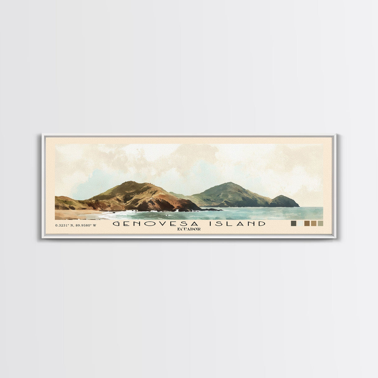 Genovesa Island, Ecuador Watercolor Beach Print, Vacation Gift, Ecuador Wall Art, Framed Canvas Print, Framed Beach Painting