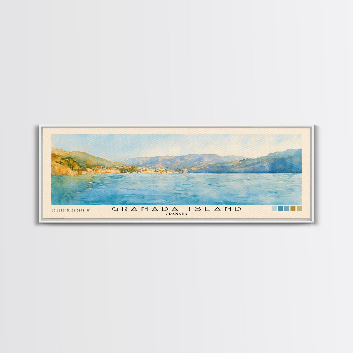Granada Island, Granada Watercolor Print, Vacation Gift, Granada Wall Art, Beach Painting, Beach Decor, Large Wall Art, Wood Frame Art
