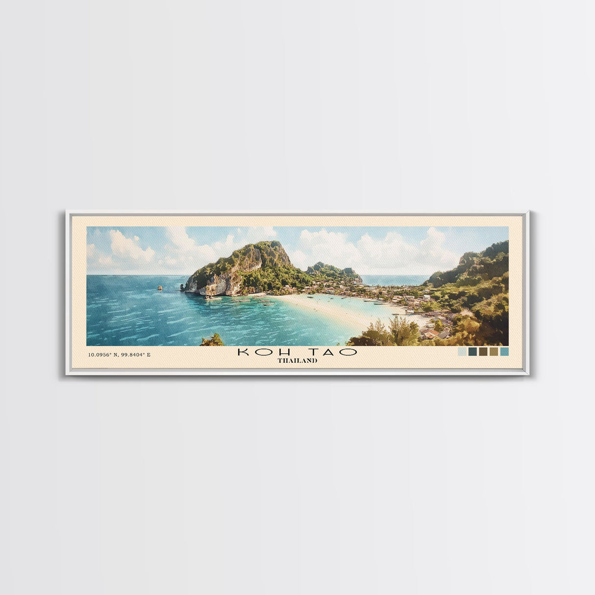 Koh Tao, Thailand Watercolor Print, Vacation Gift, Thailand Wall Art, Beach Painting, Beach Decor, Large Wall Art, Wood Frame Art