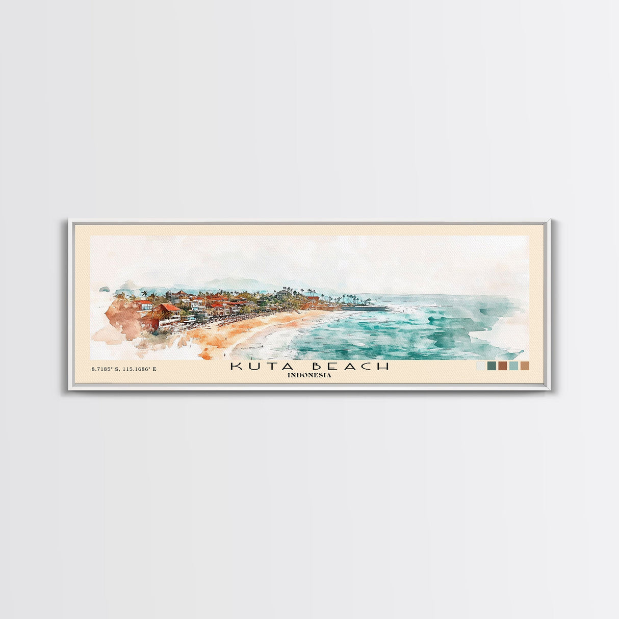 Kuta Beach, Indonesia Watercolor Print, Vacation Gift, Indonesia Wall Art, Beach Painting, Beach Decor, Large Wall Art, Wood Frame Art