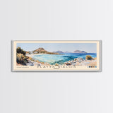 Platys Gialos, Greece Watercolor Beach Print, Vacation Gift, Greece Wall Art, Framed Canvas Print, Framed Beach Painting