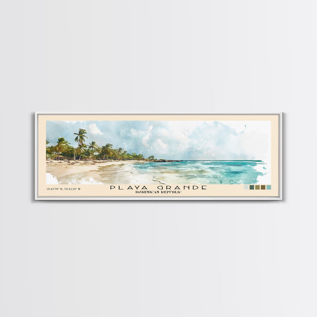 Playa Grande, Dominican Republic Watercolor Beach Print, Vacation Gift, Dominican Republic Wall Art, Framed Canvas Print, Framed Beach Painting