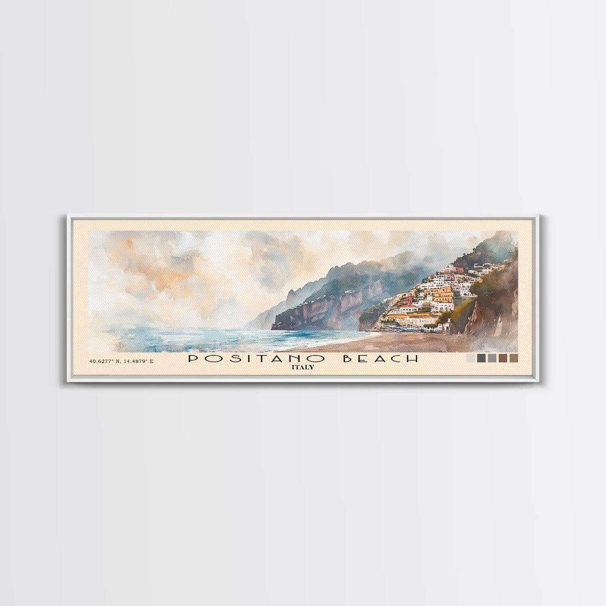 Positano Beach, Italy Watercolor Print, Vacation Gift, Italy Wall Art, Beach Painting, Beach Decor, Large Wall Art, Wood Frame Art