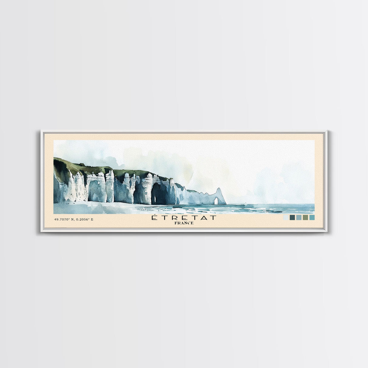 Étretat, France Watercolor Print, Vacation Gift, France Wall Art, Beach Painting, Beach Decor, Large Wall Art, Wood Frame Art