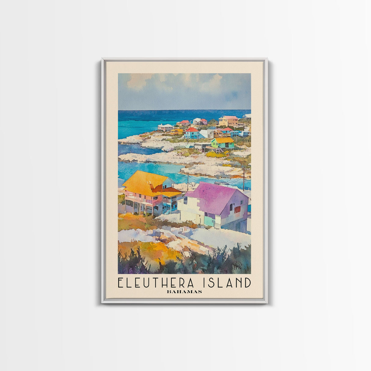 Eleuthera Island, Bahamas Watercolor Print, Vacation Gift, Bahamas Wall Art, Beach Painting, Beach Decor, Large Wall Art, Wood Frame Art