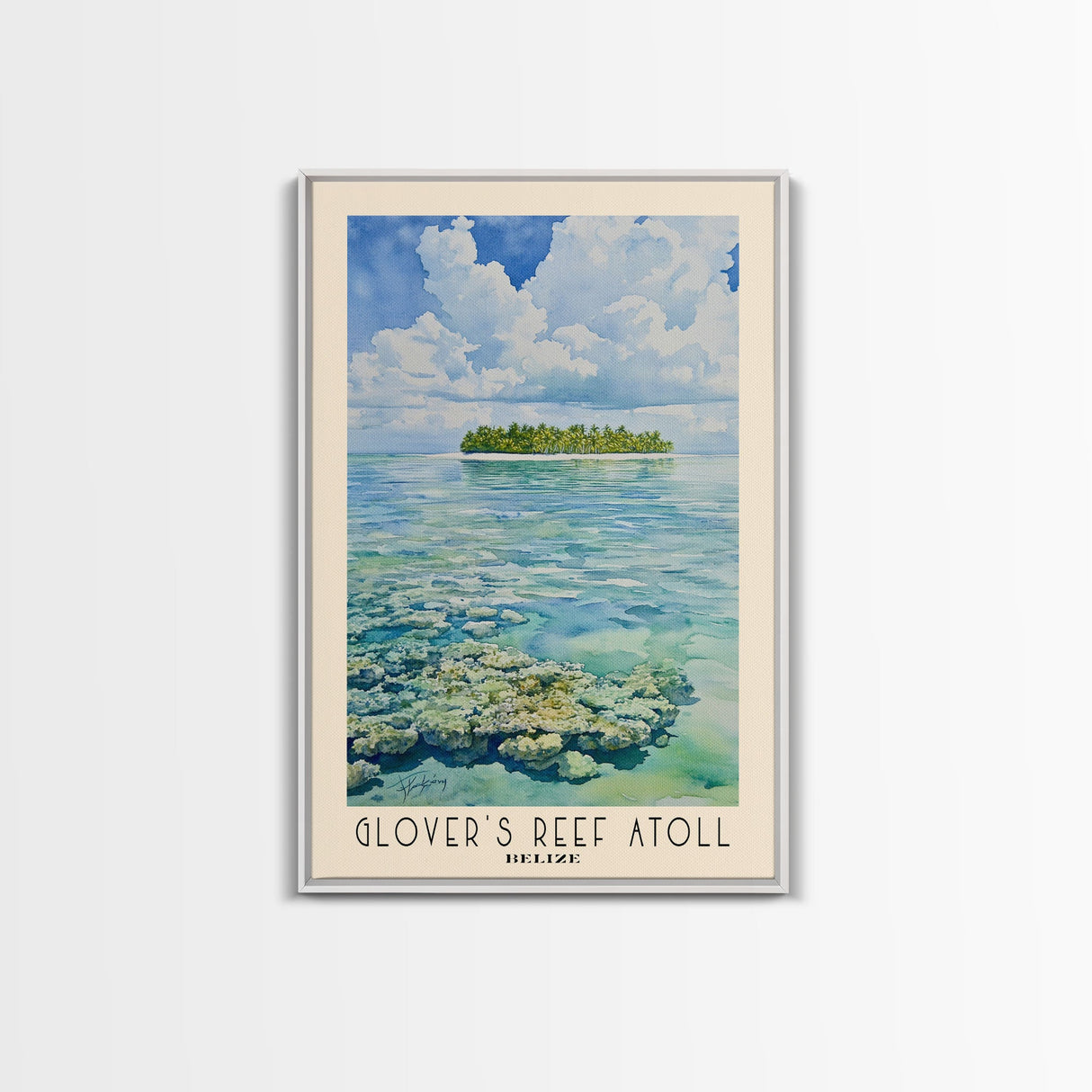 Glover’s Reef Atoll, Belize Watercolor Beach Print, Vacation Gift, Belize Wall Art, Beach Painting, Beach Decor, Beach Painting