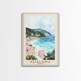 Kefalonia, Greece Watercolor Beach Print, Vacation Gift, Greece Wall Art, Framed Canvas Print, Framed Beach Painting